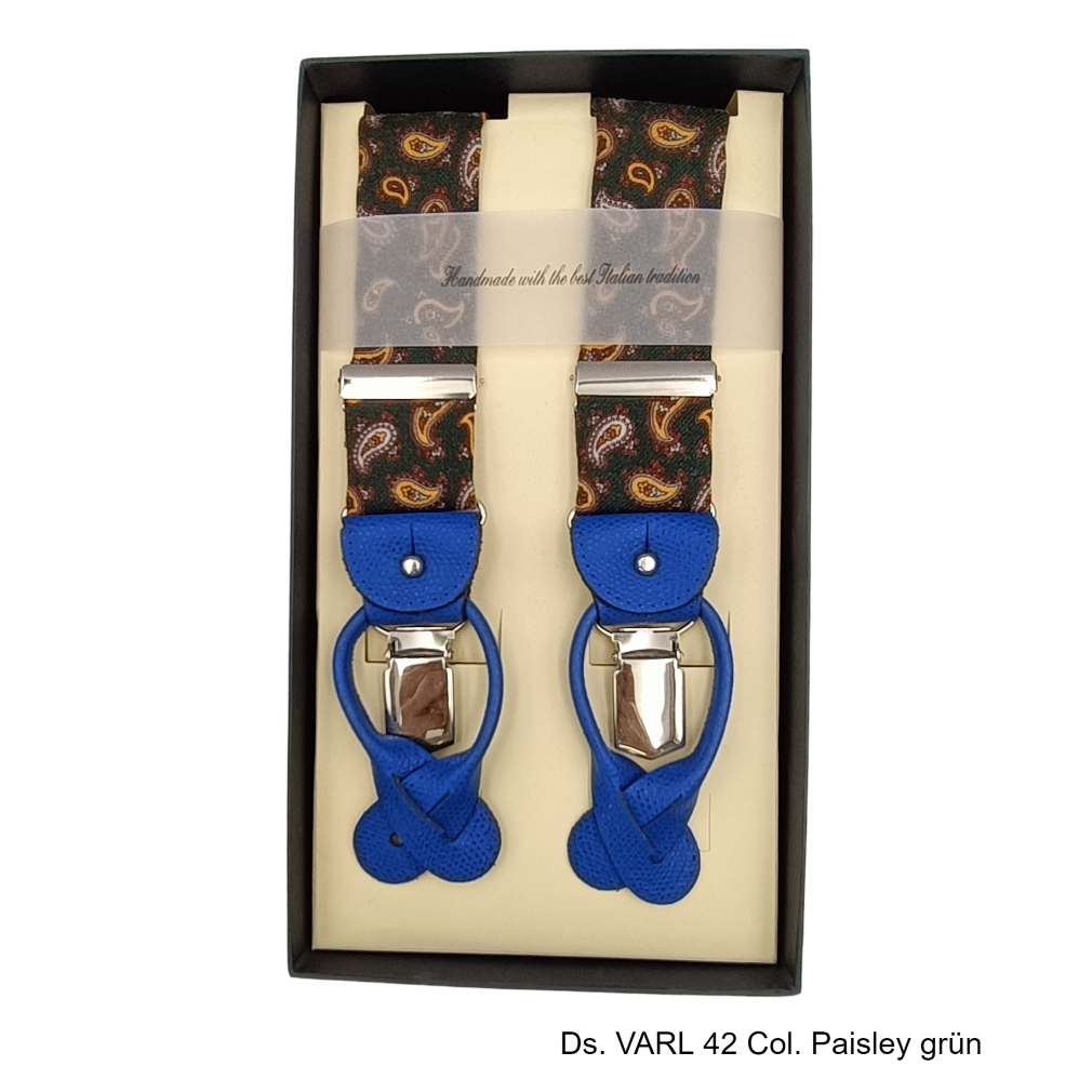 stoffüberzogene Button Hosenträger paisley grün